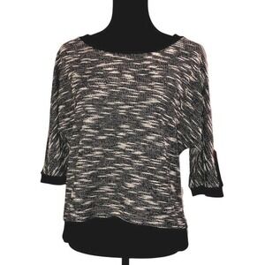 Ann Taylor Loft Space Dye Dolman Sleeve Boat Neck Black White Women M